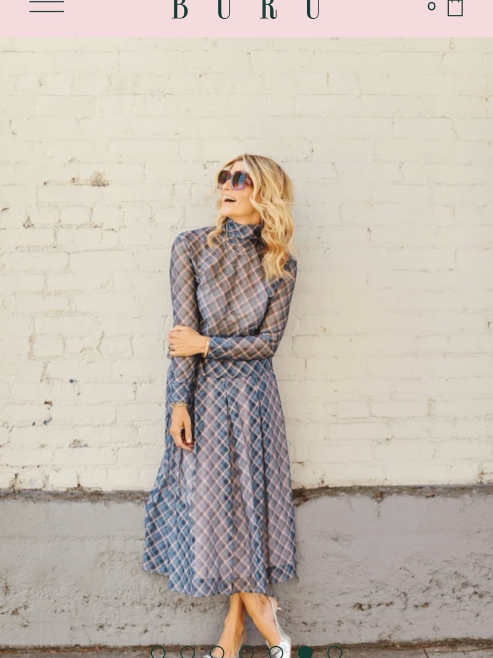 Buru set - Plaid Smocked Waist Midi Skirt and Diane Turtleneck in Sheer Plaid